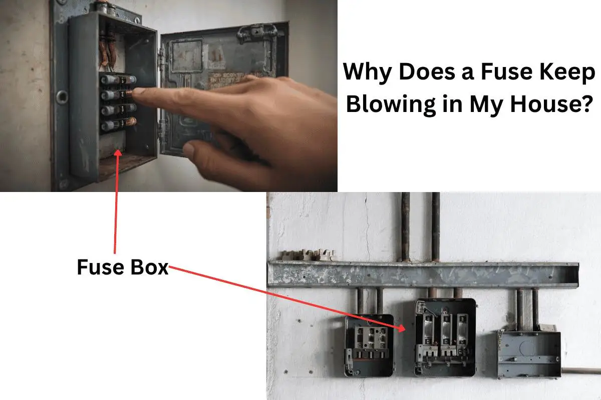 Old home fuse box with a blown fuse being checked safely
