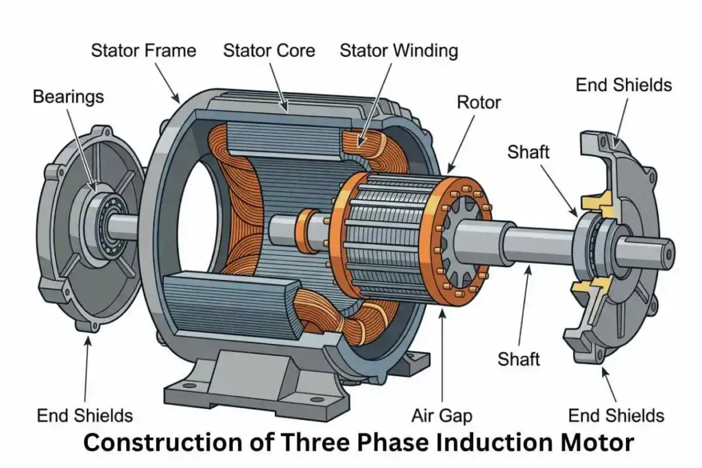 all major parts of three phase induction motor