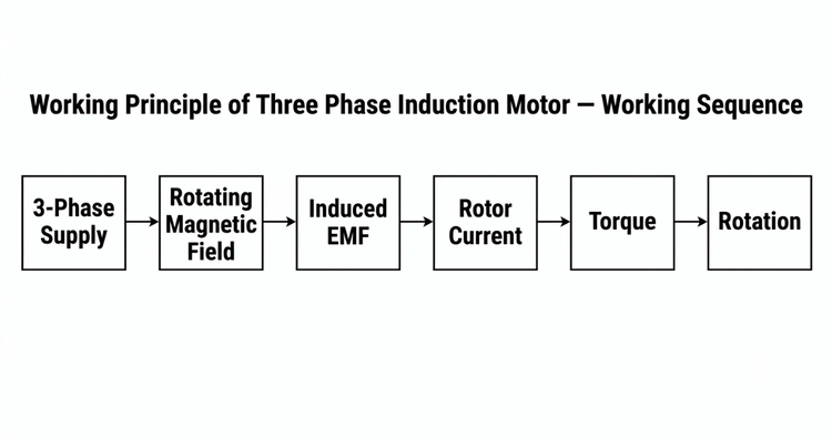 Three phase induction motor working sequence from stator supply to rotor rotation